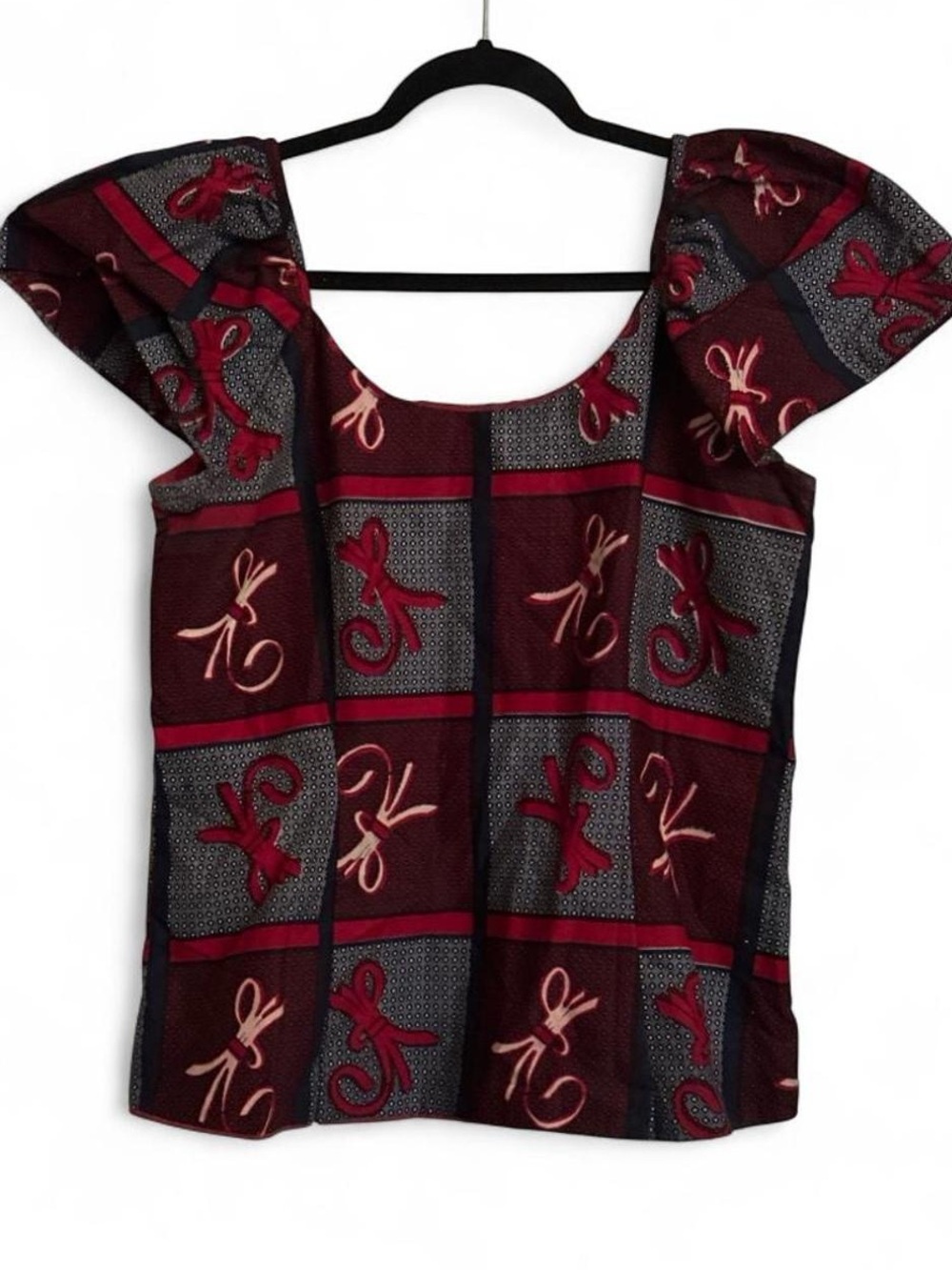 Women's Burgundy Embroidered Ankara Top